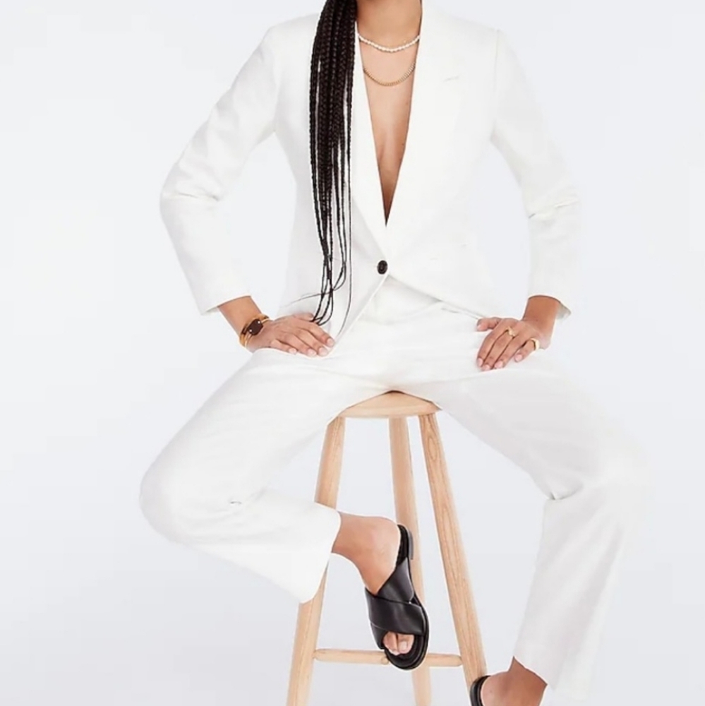 J. Crew 2 piece linen pantsuit white Parke blazer white cropped pants size 2